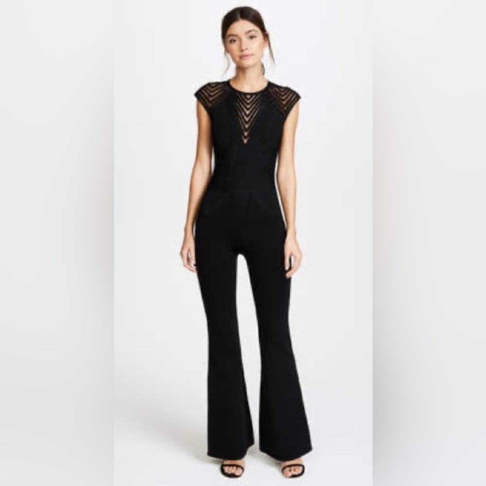 Herve Leger Black Marian Bandage Wide-Leg Flare Jumpsuit - Picture 6 of 7